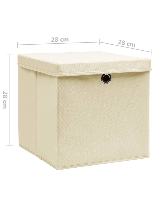 Úložné boxy s víky 4 ks 28 x 28 x 28 cm krémové