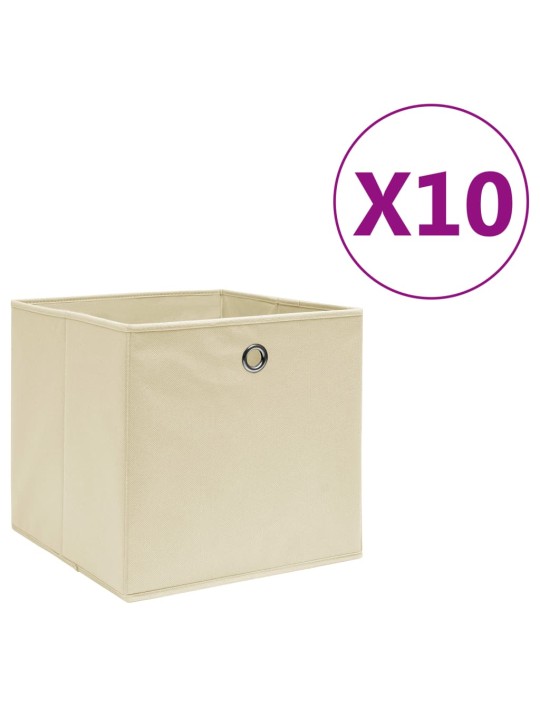 Úložné boxy 10 ks netkaná textilie 28 x 28 x 28 cm krémové