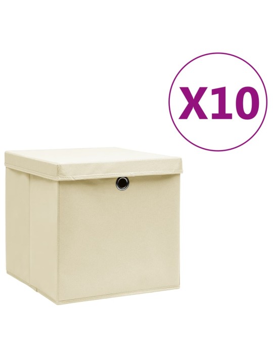 Úložné boxy s víky 10 ks 28 x 28 x 28 cm krémové