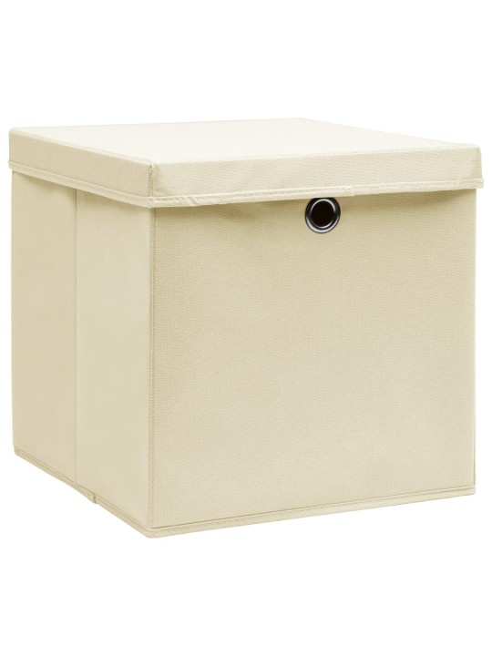 Úložné boxy s víky 10 ks 28 x 28 x 28 cm krémové