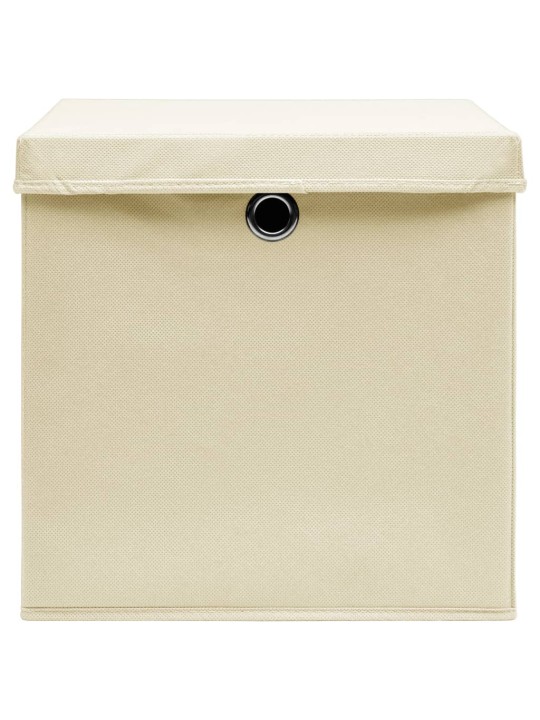 Úložné boxy s víky 10 ks 28 x 28 x 28 cm krémové
