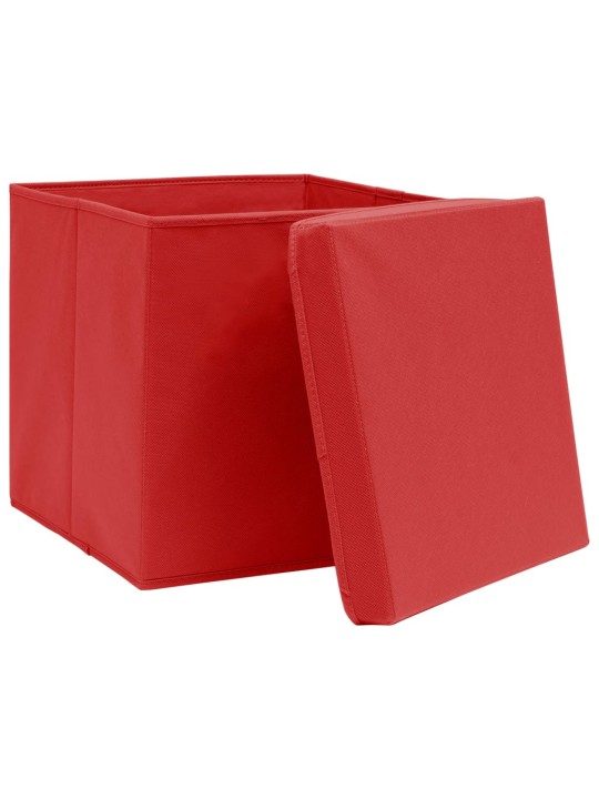 Úložné boxy s víky 4 ks 28 x 28 x 28 cm červené