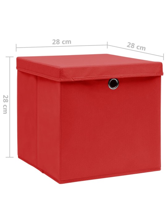 Úložné boxy s víky 4 ks 28 x 28 x 28 cm červené