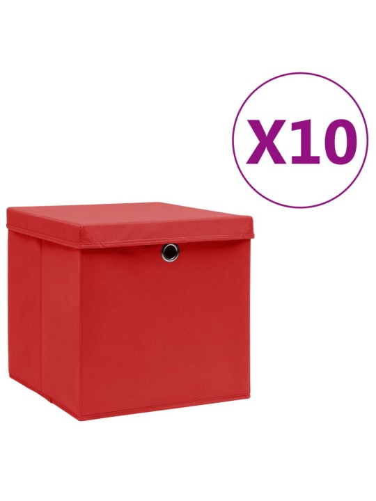 Úložné boxy s víky 10 ks 28 x 28 x 28 cm červené
