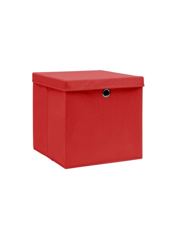 Úložné boxy s víky 10 ks 28 x 28 x 28 cm červené