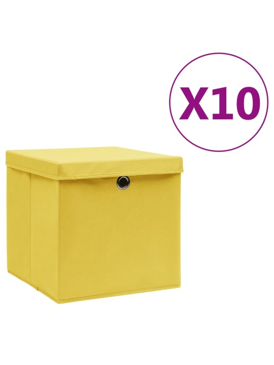 Úložné boxy s víky 10 ks 28 x 28 x 28 cm žluté