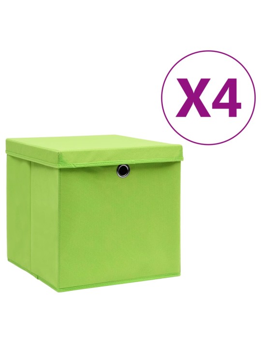 Úložné boxy s víky 4 ks 28 x 28 x 28 cm zelené