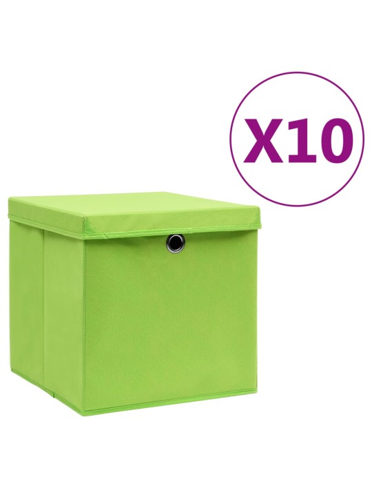 Úložné boxy s víky 10 ks 28 x 28 x 28 cm zelené