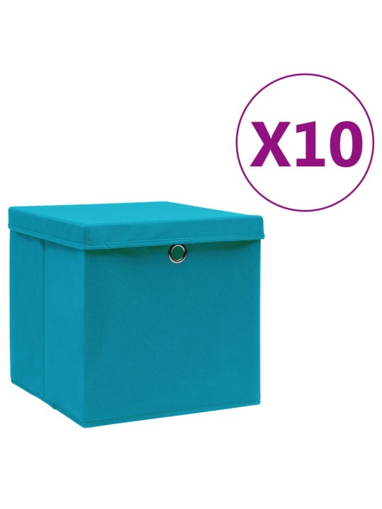 Úložné boxy s víky 10 ks 28 x 28 x 28 cm bledě modré