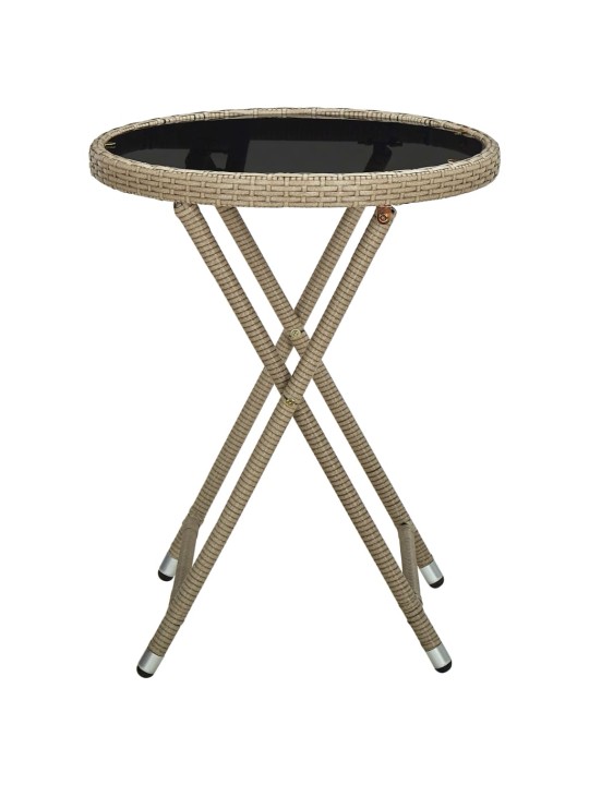 Čajový stolek béžový 60 cm polyratan a tvrzené sklo