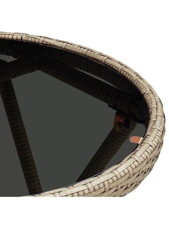 Čajový stolek béžový 60 cm polyratan a tvrzené sklo