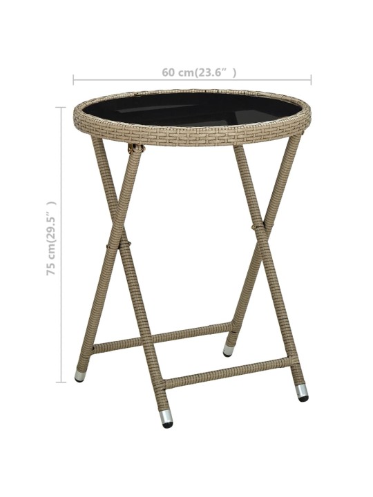 Čajový stolek béžový 60 cm polyratan a tvrzené sklo