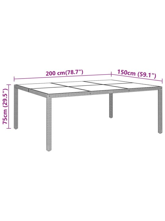 Zahradní stůl 200 x 150 x 75 cm tvrzené sklo a polyratan béžový