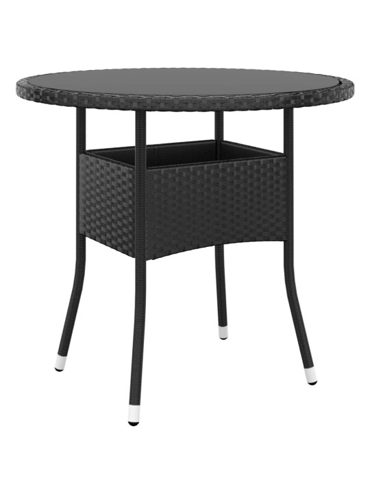 Zahradní stůl Ø 80 x 75 cm tvrzené sklo a polyratan černý