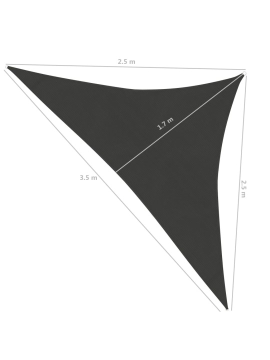 Plachta proti slunci 160 g/m² antracitová 2,5x2,5x3,5 m HDPE