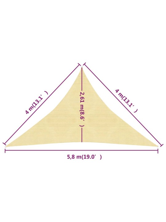 Stínicí plachta 160 g/m² béžová 4 x 4 x 5,8 m HDPE