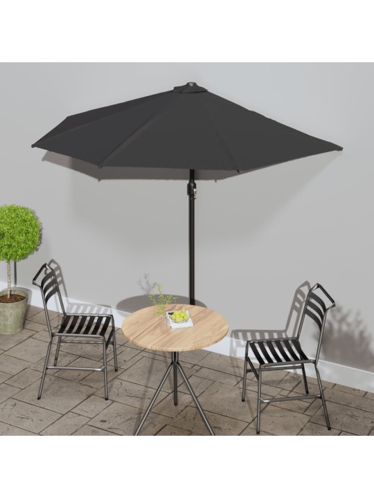 Slunečník na balkon hliníková tyč černý 270x144x222 cm půlkruh
