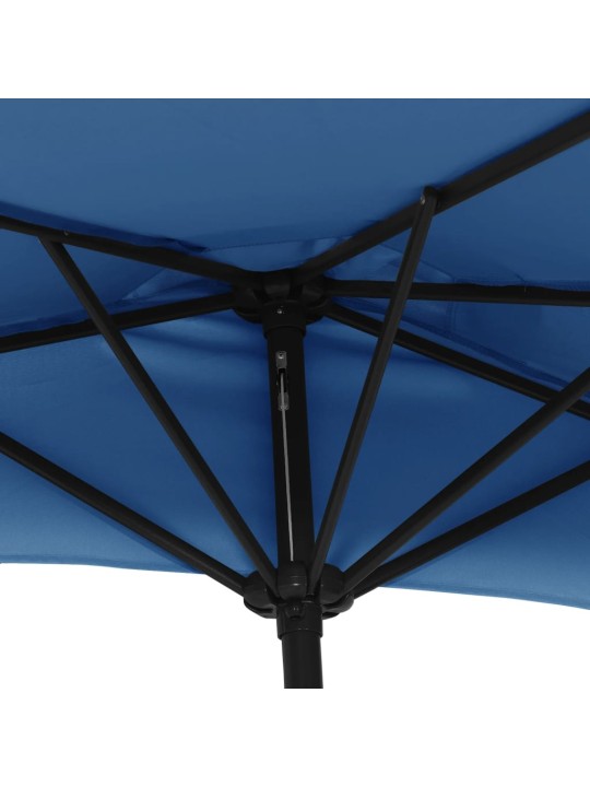 Slunečník na balkon hliníková tyč modrý 270x144x222 cm půlkruh