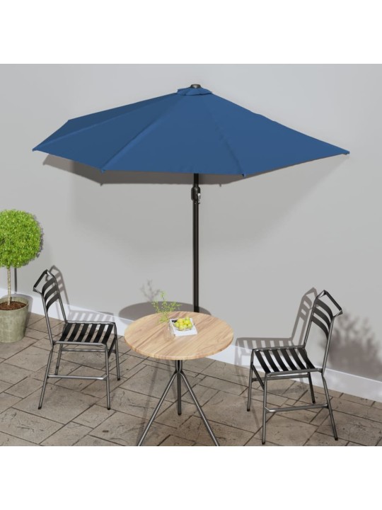 Slunečník na balkon hliníková tyč modrý 270x144x222 cm půlkruh