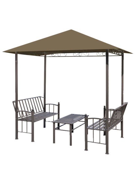 Zahradní altán + stůl a lavice 2,5x1,5x2,4 m taupe 180 g/m²
