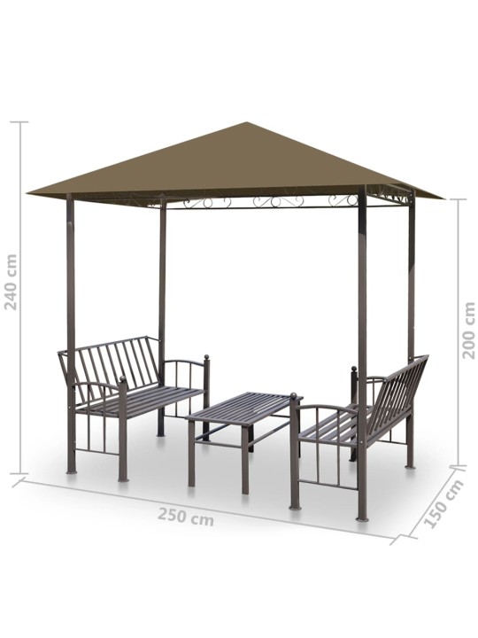 Zahradní altán + stůl a lavice 2,5x1,5x2,4 m taupe 180 g/m²