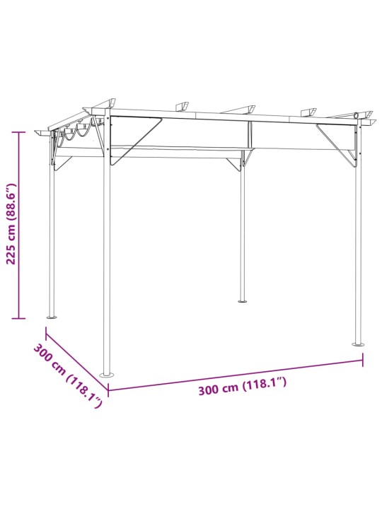 Pergola se zatahovací střechou taupe 3 x 3 m ocel 180 g/m²