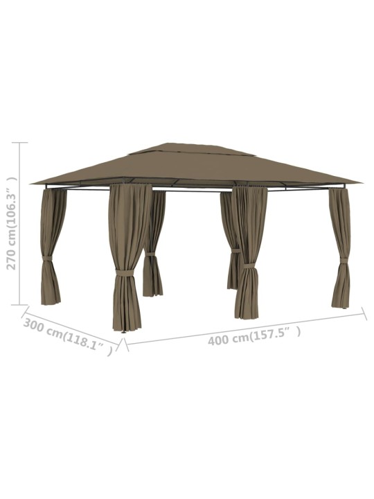 Zahradní altán se závěsy 4 x 3 m taupe 180 g/m²