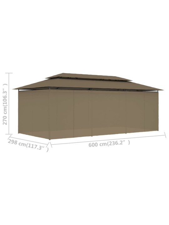 Altán se závěsy 600 x 298 x 270 cm taupe 180 g/m²
