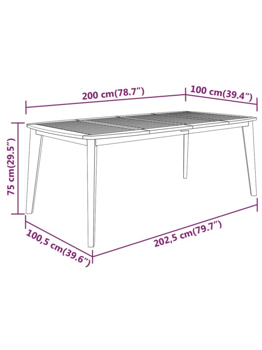Zahradní stůl 200 x 100 x 75 cm masivní akáciové dřevo