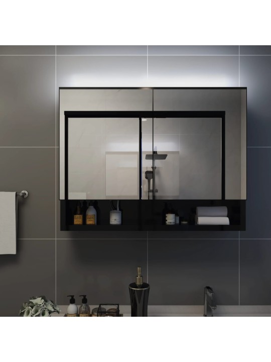 LED koupelnová zrcadlová skříňka černá 80 x 15 x 60 cm MDF