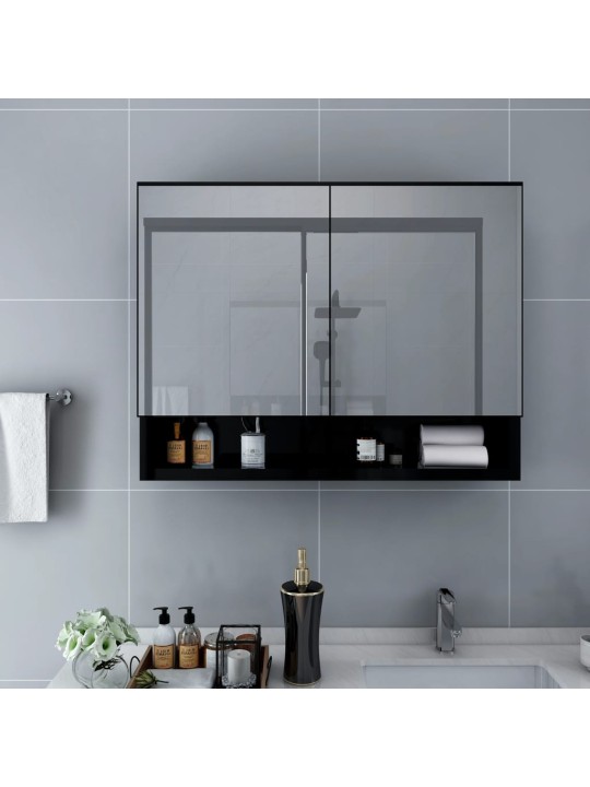 LED koupelnová zrcadlová skříňka černá 80 x 15 x 60 cm MDF