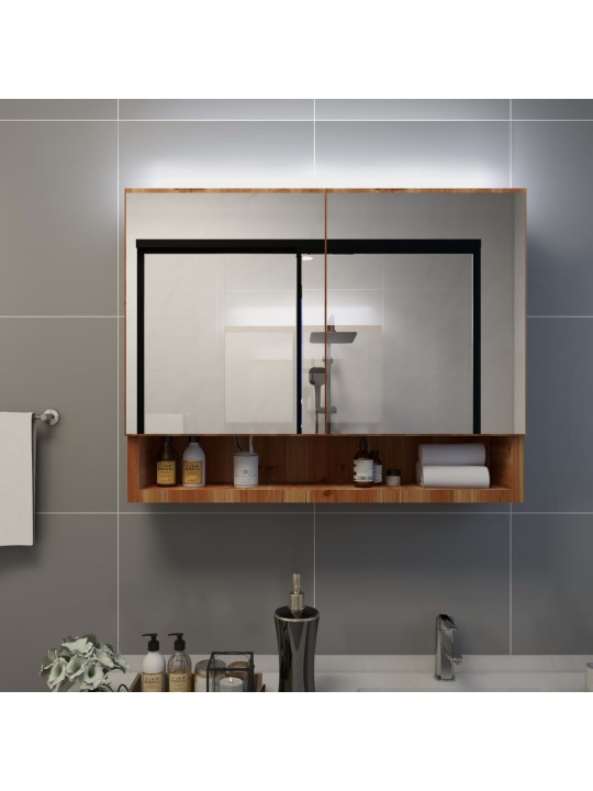 LED koupelnová zrcadlová skříňka dub 80 x 15 x 60 cm MDF