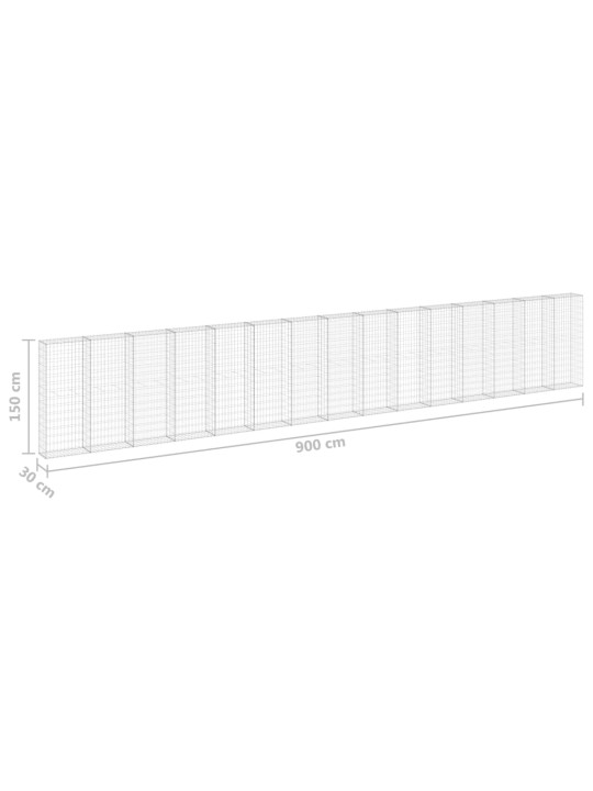 Gabionová zeď s víky pozinkovaná ocel 900 x 30 x 150 cm