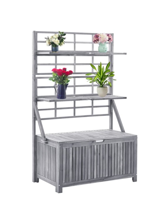 Úložný box s treláží šedý 99x55x160 cm masivní akáciové dřevo