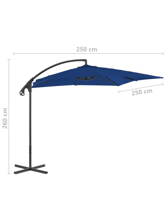 Boční zahradní slunečník s ocelovou tyčí 250 x 250 cm azurový