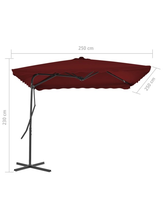 Zahradní slunečník s ocelovou tyčí bordó 250 x 250 x 230 cm
