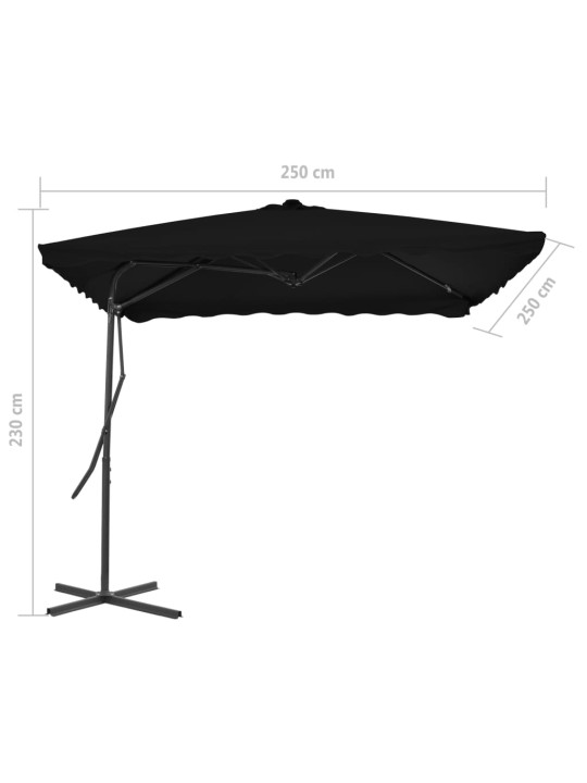 Zahradní slunečník s ocelovou tyčí černý 250 x 250 x 230 cm