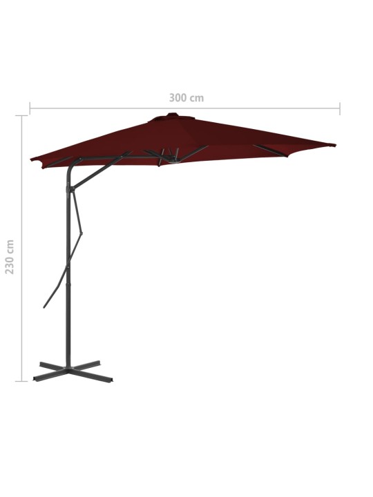 Zahradní slunečník s ocelovou tyčí bordó 300 x 230 cm