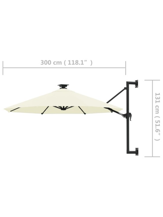 Nástěnný zahradní slunečník s LED 300 cm pískový