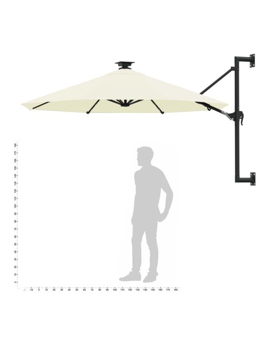 Nástěnný zahradní slunečník s LED 300 cm pískový