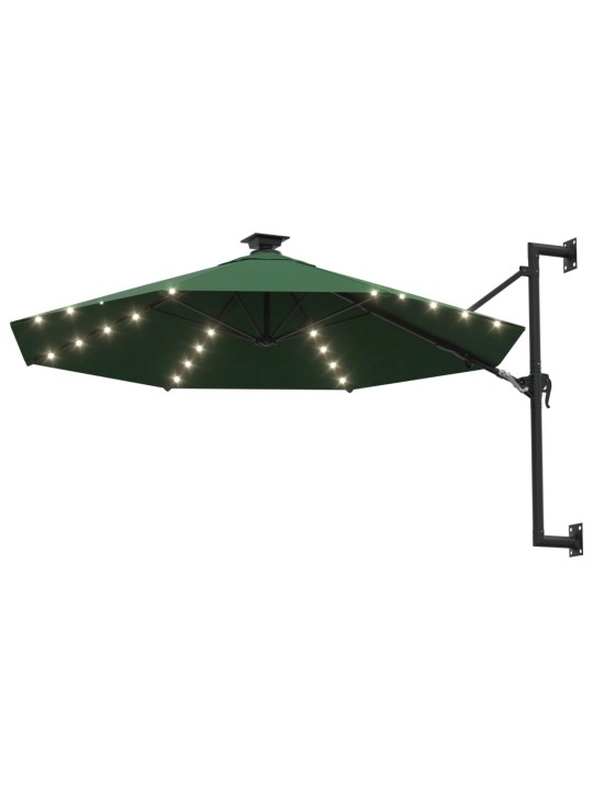 Nástěnný zahradní slunečník s LED 300 cm zelený