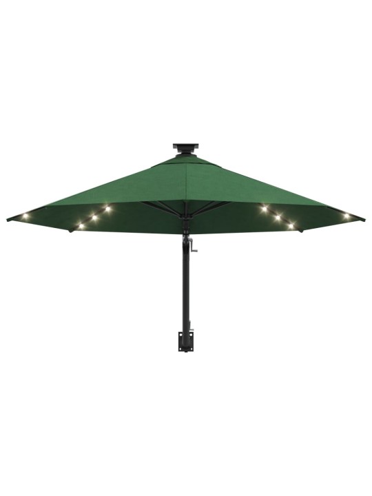 Nástěnný zahradní slunečník s LED 300 cm zelený