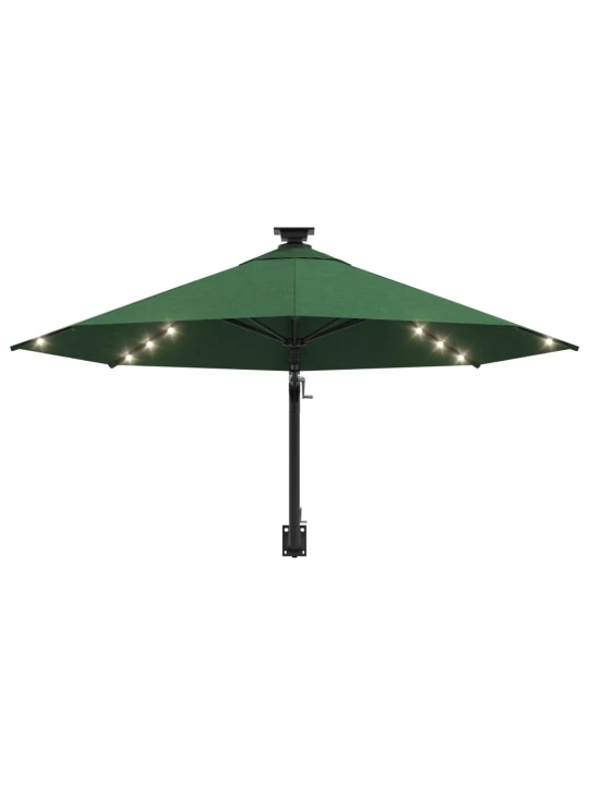Nástěnný zahradní slunečník s LED 300 cm zelený