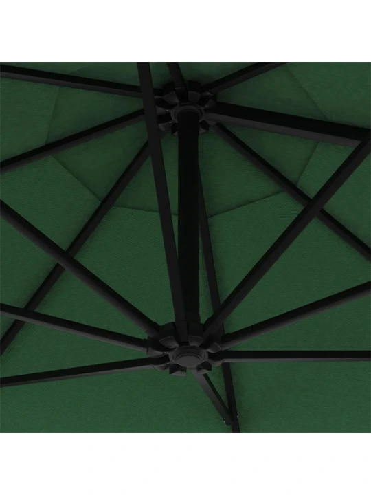 Nástěnný zahradní slunečník s LED 300 cm zelený