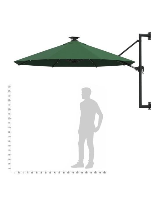 Nástěnný zahradní slunečník s LED 300 cm zelený