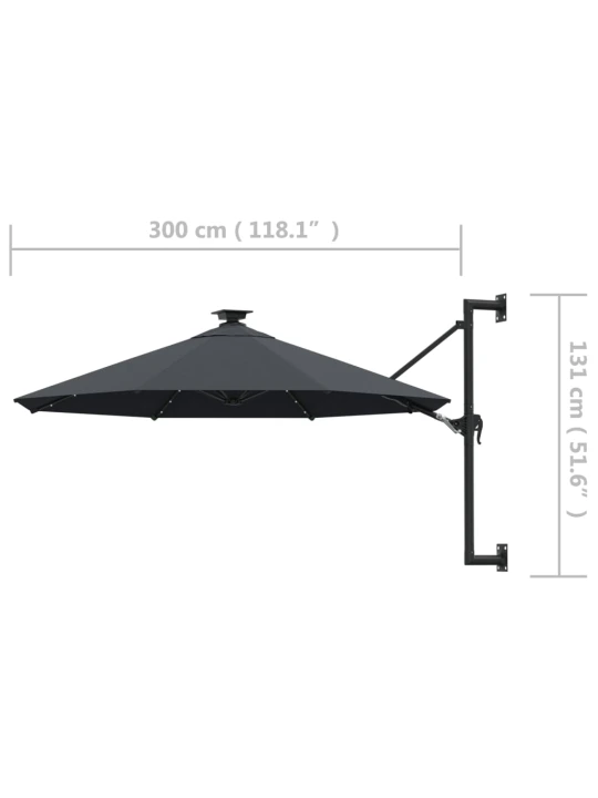 Nástěnný zahradní slunečník s LED 300 cm antracitový