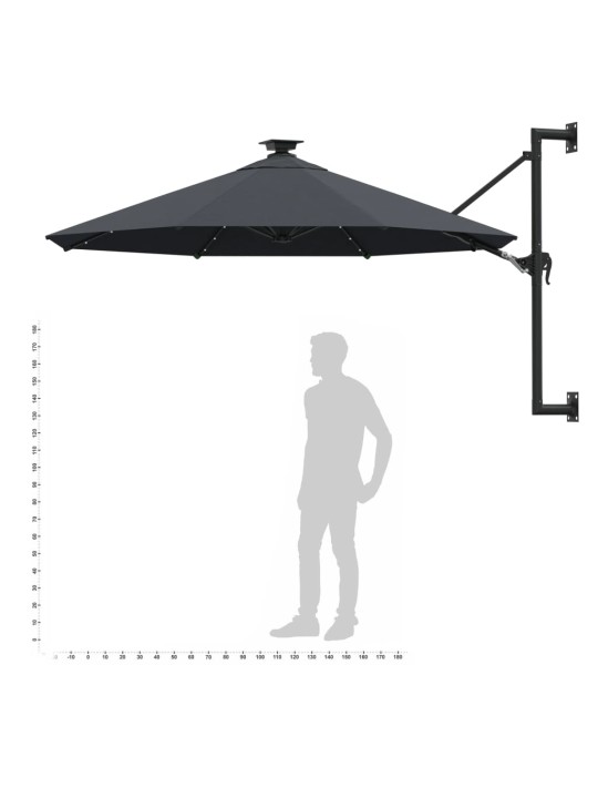 Nástěnný zahradní slunečník s LED 300 cm antracitový