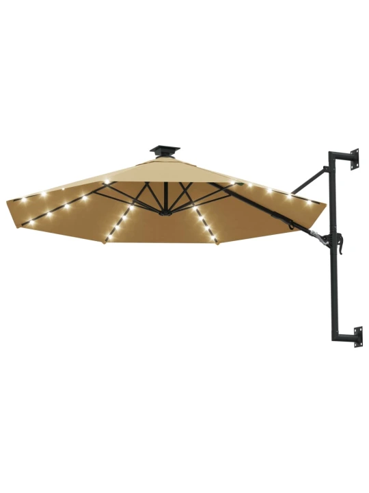 Nástěnný zahradní slunečník s LED 300 cm taupe