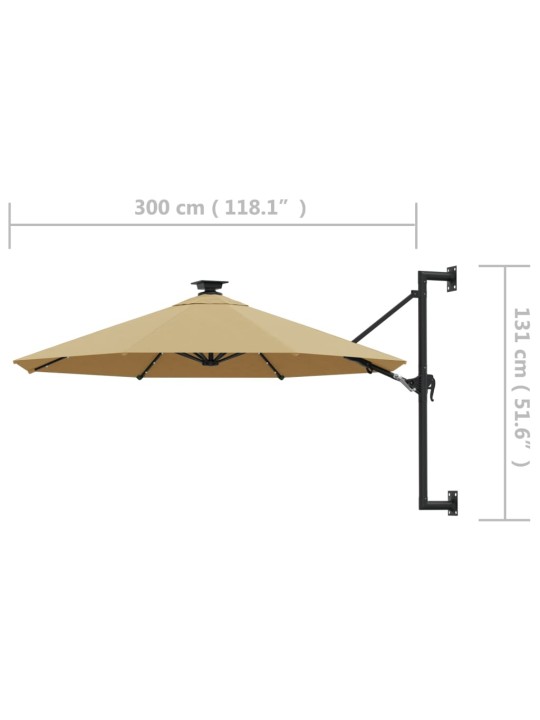 Nástěnný zahradní slunečník s LED 300 cm taupe