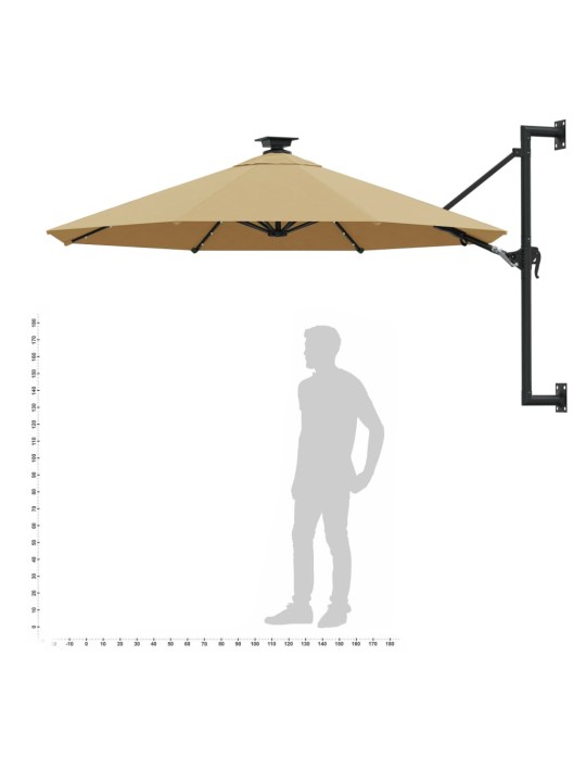 Nástěnný zahradní slunečník s LED 300 cm taupe